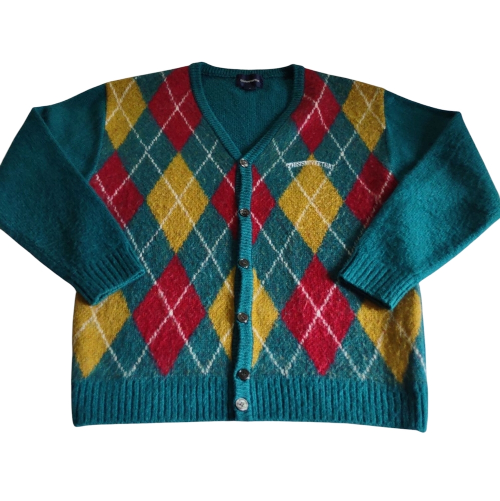 This Is Never That Size Medium Argyle V-Neck Button Front Sweater